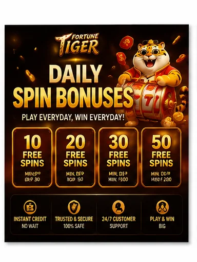 Daily spin bonuses — 10 to 50 free spins available to claim every day