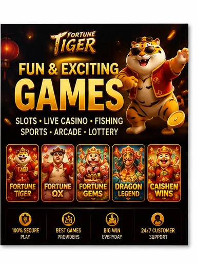 Fun and exciting games — slots, live casino, fishing, sports, arcade and lottery including Fortune Tiger, Fortune Ox, Fortune Gems, Dragon Legend and Caishen Wins